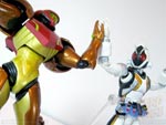 Figma Samus Aran and S.H. Figuarts Kamen Rider Fourze highfiving